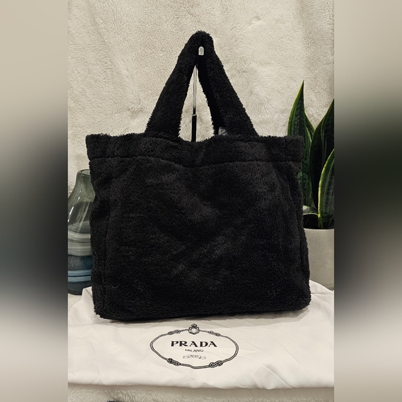 Prada Milano Black Terry Cloth Tote Bag - Picture 4 of 13